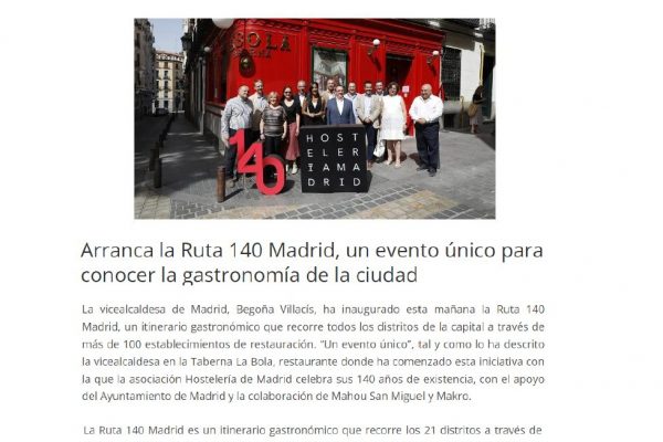 Arranca La Ruta 140 Madrid, un evento único para conocer la gastronomía de la ciudad
