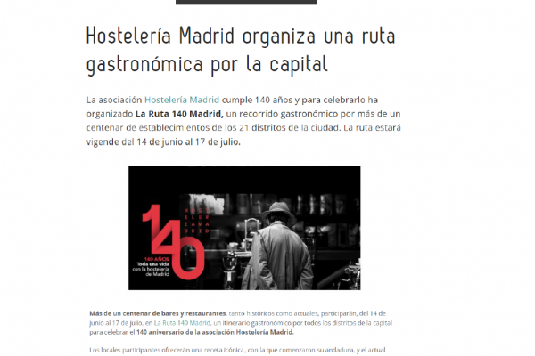 Hostelería Madrid organiza una ruta gastronómica por la capital