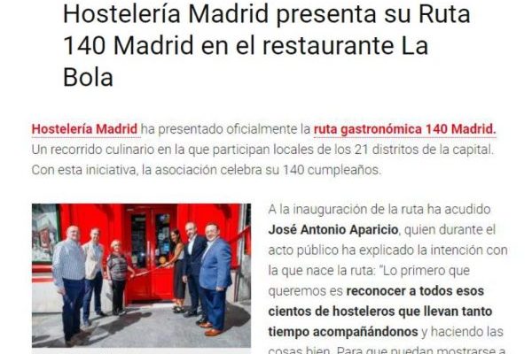 Hostelería Madrid presenta su Ruta 140 Madrid en el restaurante La Bola