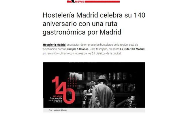 La Hostelería madrileña se vuelca en la celebración de La Ruta 140 gastronómica