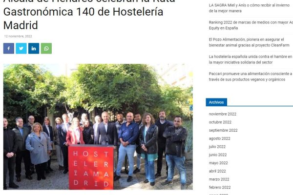 Aranjuez, San Lorenzo del Escorial y Alcalá de Henares celebran la Ruta Gastronómica 140 de Hostelería Madrid