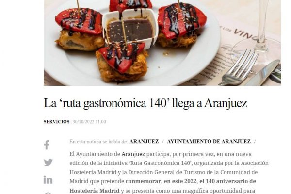 La ‘ruta gastronómica 140’ llega a Aranjuez