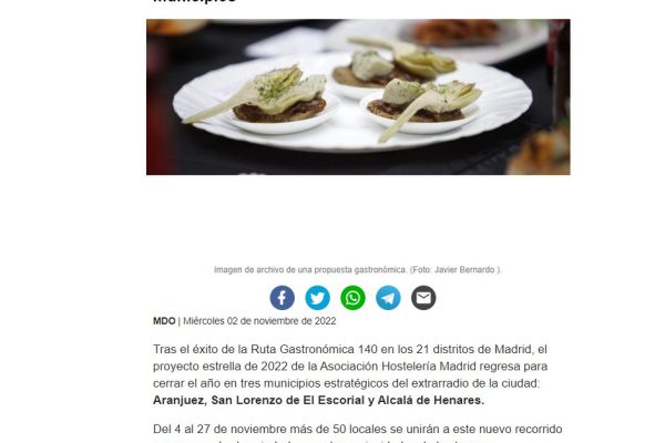 La Ruta 140, un paseo gastronómico por tres municipios