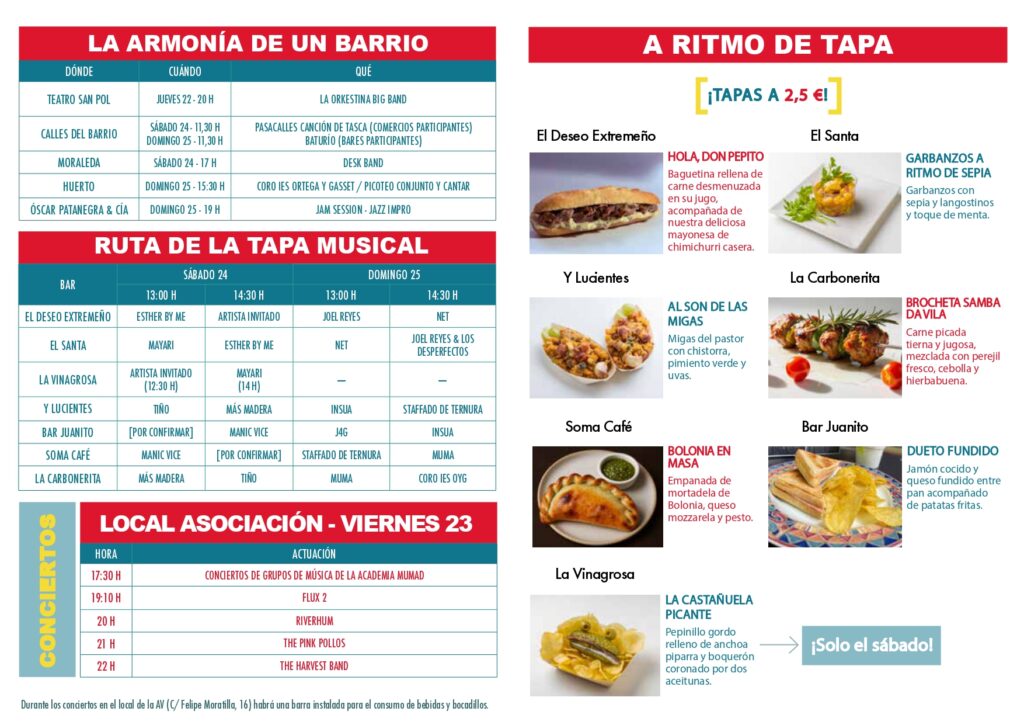 Programación Barrio Sonoro 2025 tapas y conciertos